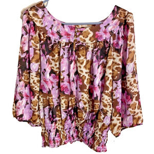 NWT ESSENTIALS BY MILANO FLORAL 3/4 SLEEVE ELASTIC WAIST‎ PEASANT BLOUSE XL